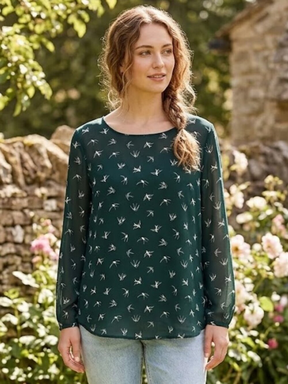 41 Hawthorn Mix Sheer Birds Top Light Flowy Cottagecore Feminine Blouse Large